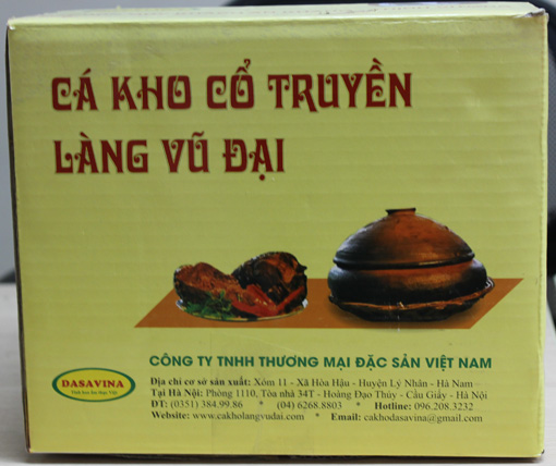 Hộp cá kho phải có logo - DASAVINA là thương hiệu uy tín của công ty Đặc Sản Việt Nam